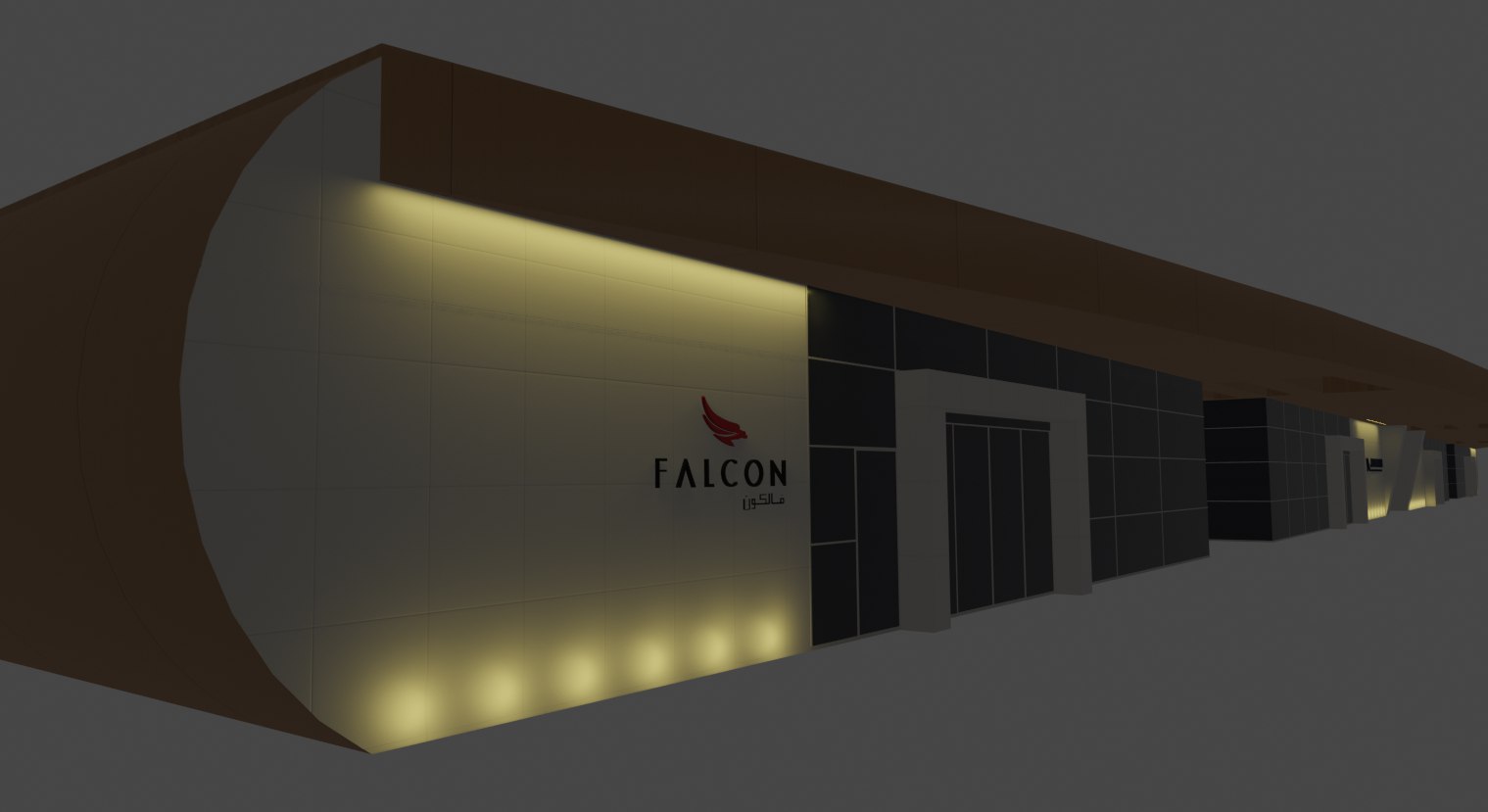 Falcon Aviation terminal night-lighting render